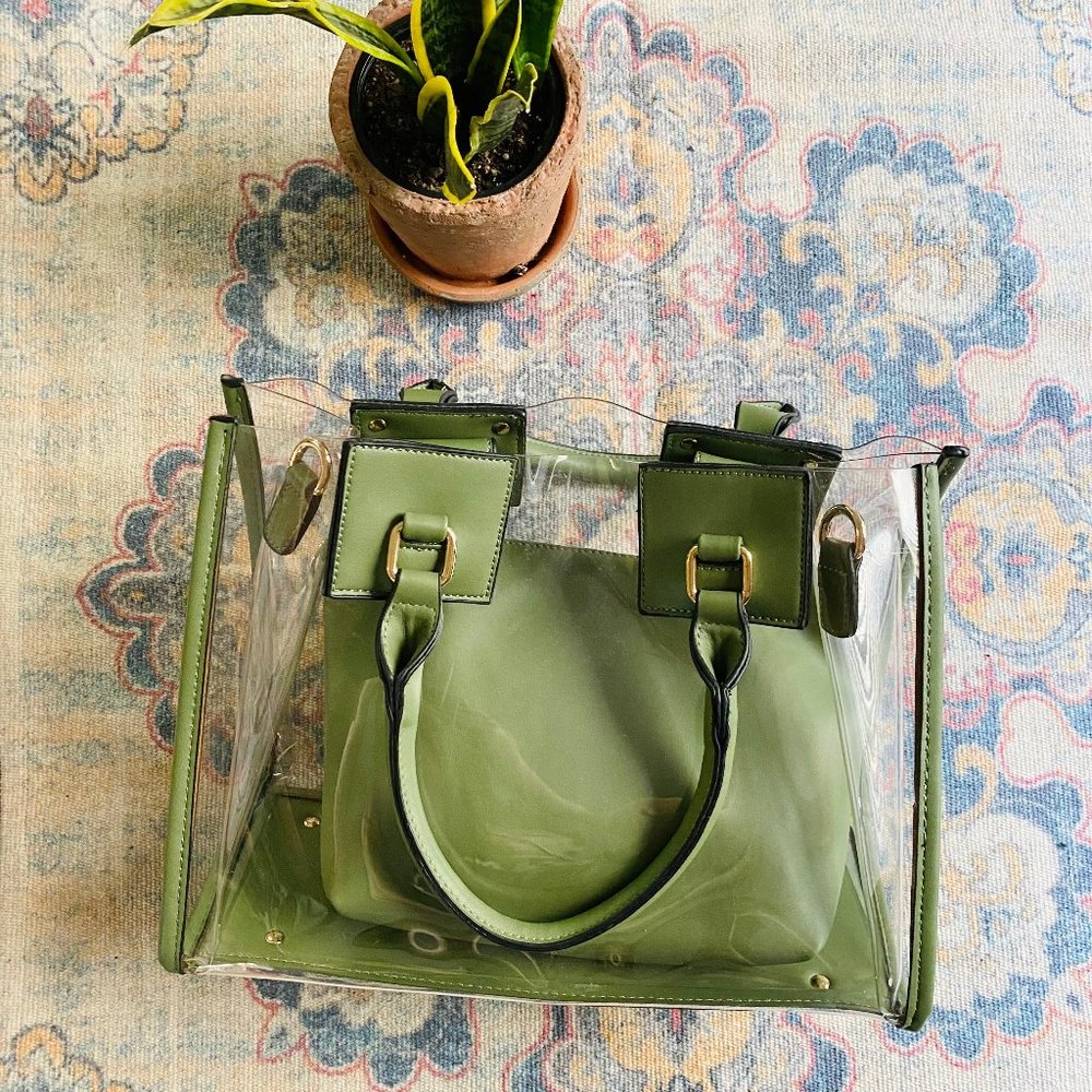 NEW Clear PVC Green Tote Crossbody